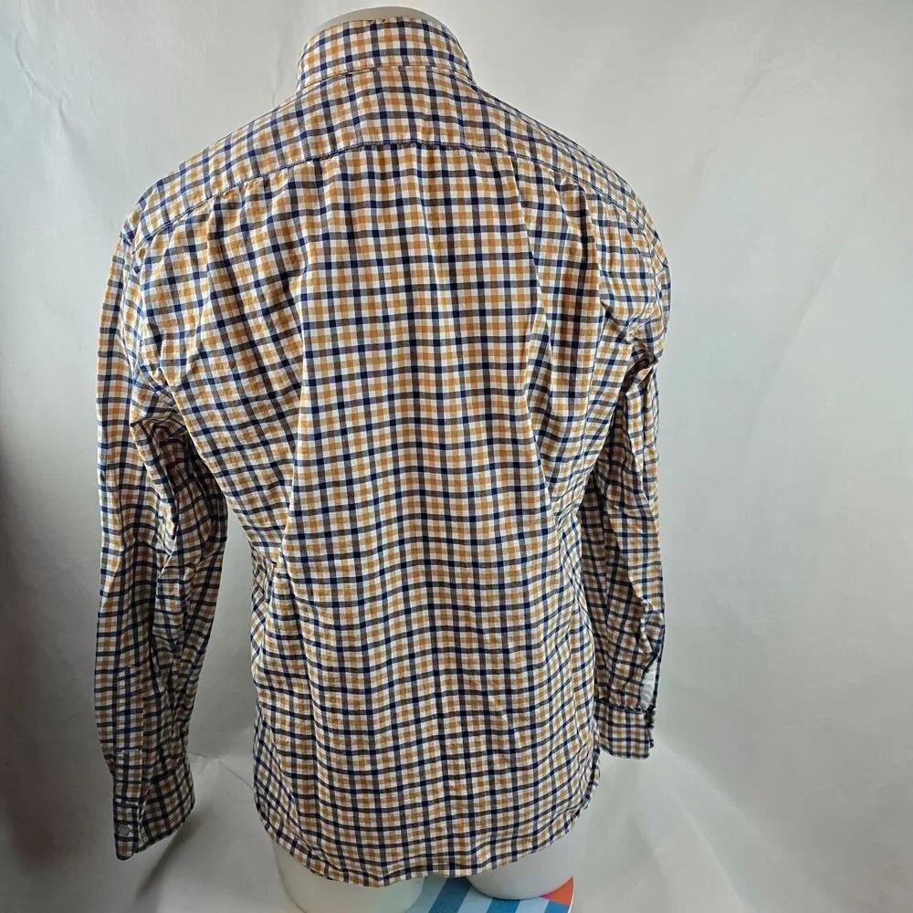 J Crew Shirt Mens Large White Yellow Button Down Slim Fit Plaid Casual Preppy